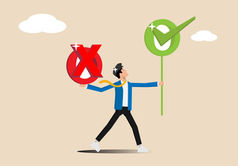 Business decisions right or wrong, wise businessmen hold right or wrong left and right hands when making decisions, right or wrong, right and wrong, the concept of moral choice