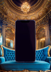 ソファに立つ大型スマホ