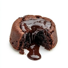 A decadent chocolate lava cake oozing with molten ganache, isolated white background, minimalist art style
