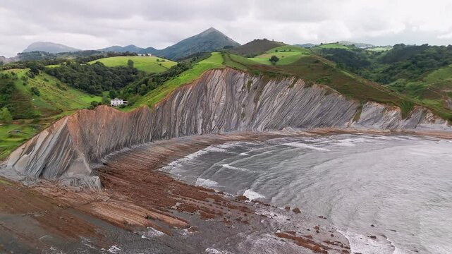 Aerial view of the beautiful Playa De Sakoneta beach, Basque country, Spain
