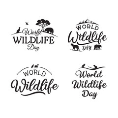 world wildlife day with typography text silhouette design.