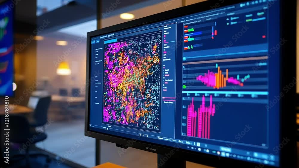 Aufkleber colorful data visualization and analysis software running on a computer screen in a modern monitorin
