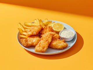 fish and chips with french fries and ranch 