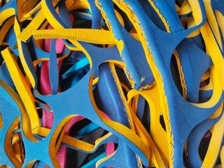 Ethylene Vinyl Acetate, EVA Foam Waste, from the flip-flop home industry located in Sidoarjo, East...