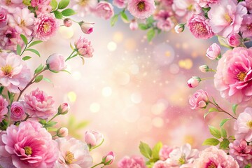 Obraz premium Delicate pink blooms in a soft watercolor frame, long exposure captures romantic floral art.