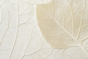 Fototapeta premium Abstract background with a white leaf texture, a neutral color palette, light beige and ivory colors, a transparent background, a soft tone, a detailed close-up of the veins on the leaves.