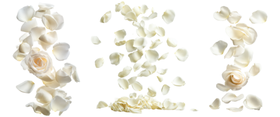 Falling white rose petals, isolated on transparent background