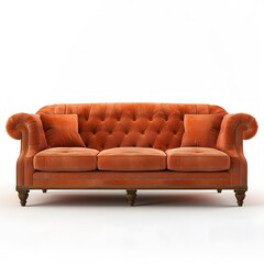 Fototapeta premium Elegant Orange Velvet Sofa with Button Tufting and Classic Design