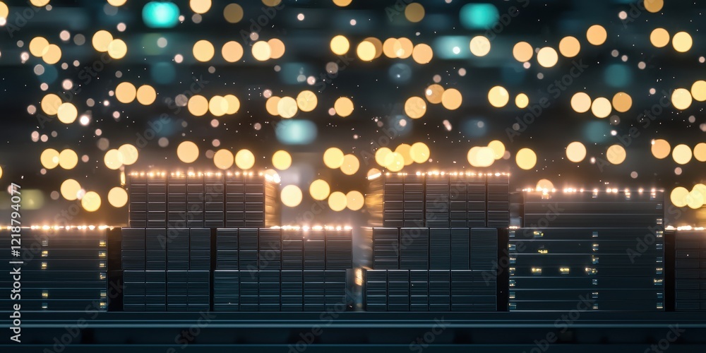 Poster abstract display of lights and stacks of rectangles