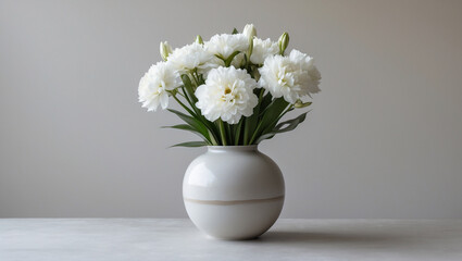 White Flowers in Minimalist Ceramic Vase, Simple Elegance