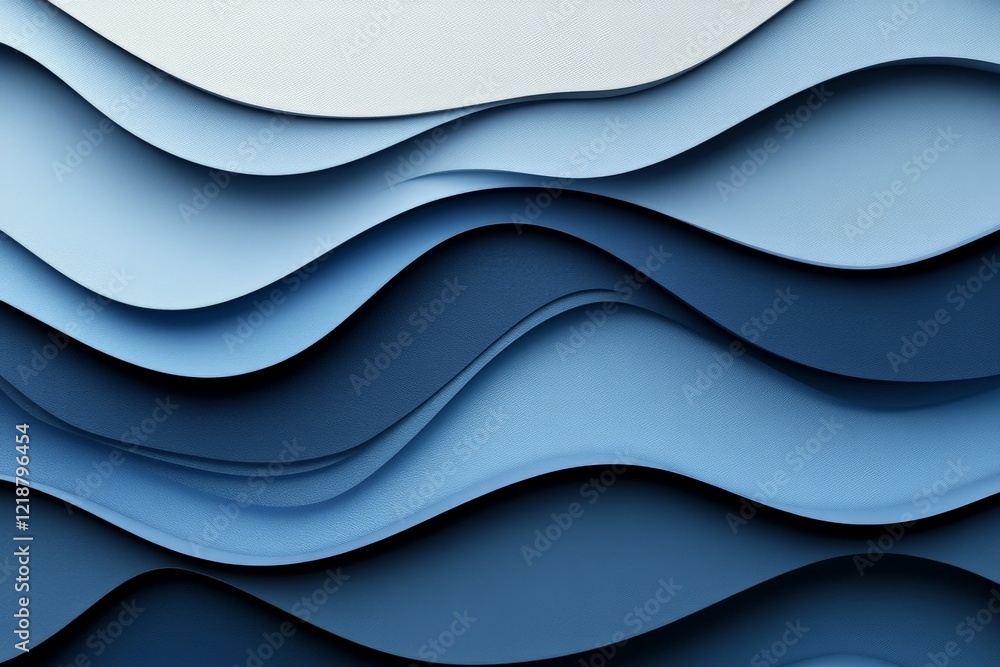 Poster layers of blue waves created with paper in a minimalist design