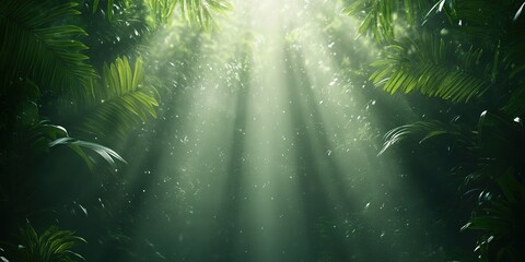 Obraz premium Jungle Light Beams: Sunbeams pierce the dense canopy of a lush tropical rainforest, creating an ethereal and mystical atmosphere.