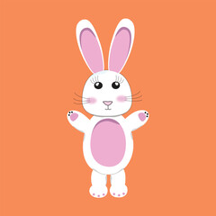 White rabbit. White hare. Easter white rabbit with pink belly. Vector illustration