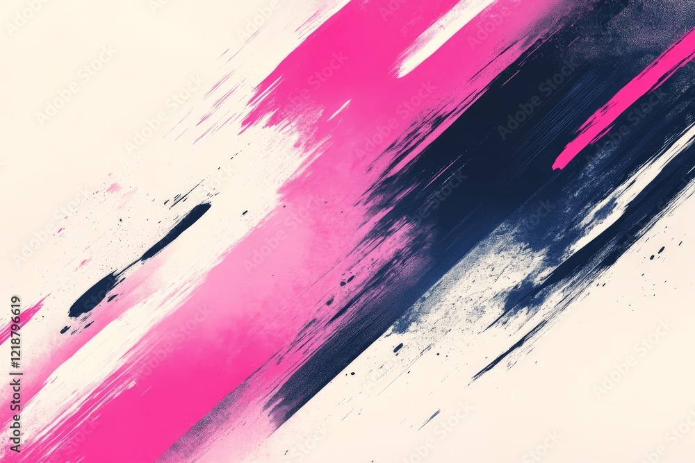 Poster abstract art with bold pink and navy strokes creating dynamic movement and visual interest