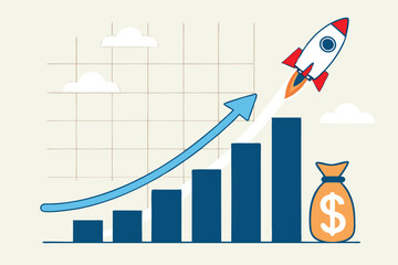 Fototapeta premium Exponential growth or compound interest, investment, wealth or earning rising up graph, business sales or profit increase concept, financial report graph