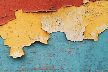 Obraz premium Colorful peeling paint reveals layers of texture on an urban wall in an alley