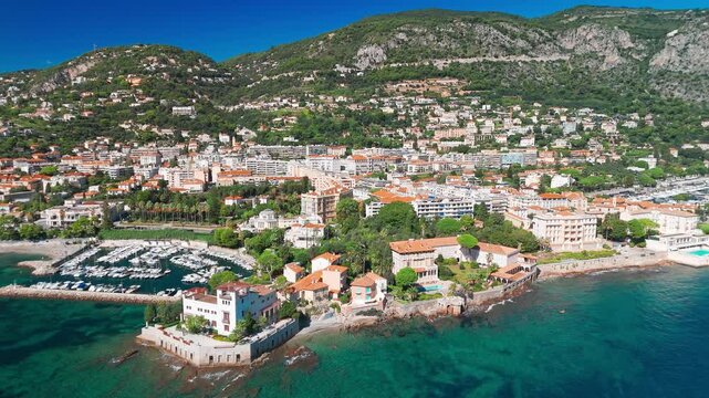Aerial view of Beaulieu-sur-Mer, a resort town on the French Riviera coastline