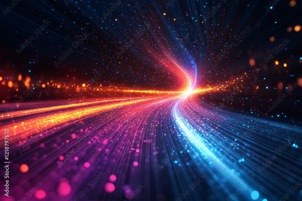 Poster dynamic light trails create an abstract representation of speed and motion in a cosmic landscape