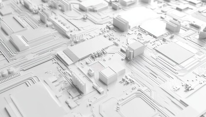 Abstract White Circuit Board: A 3D Render of Technology's Intricate Design