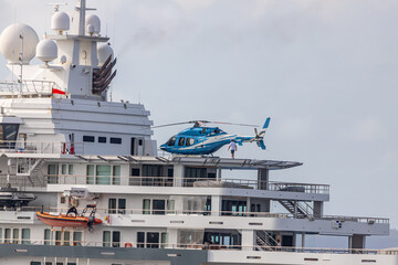 Mega Yacht with helicopter anchored in Indian Bay, Saint Vincent and the Grenadines
