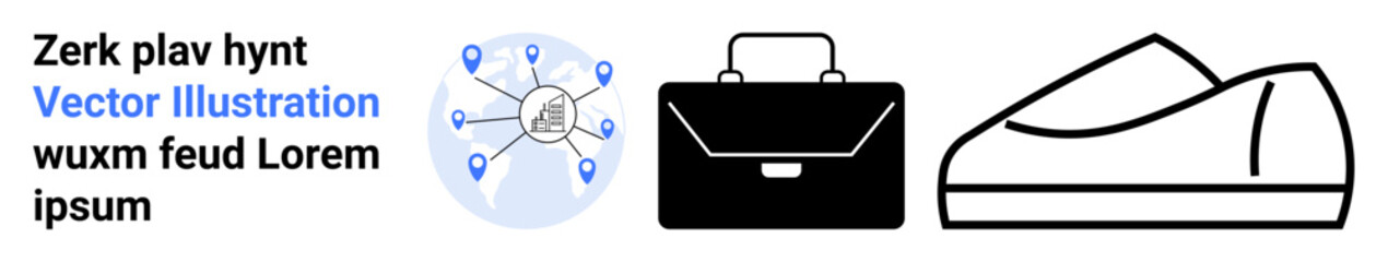 Bag, network diagram, shoe. Ideal for business themes, professional networking, digital connections, corporate life, communication, technology, and fashion. Landing page