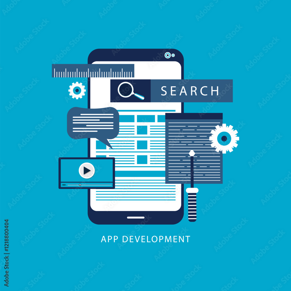 Poster mobile development concept. mobile application for smartphone. concept for web design