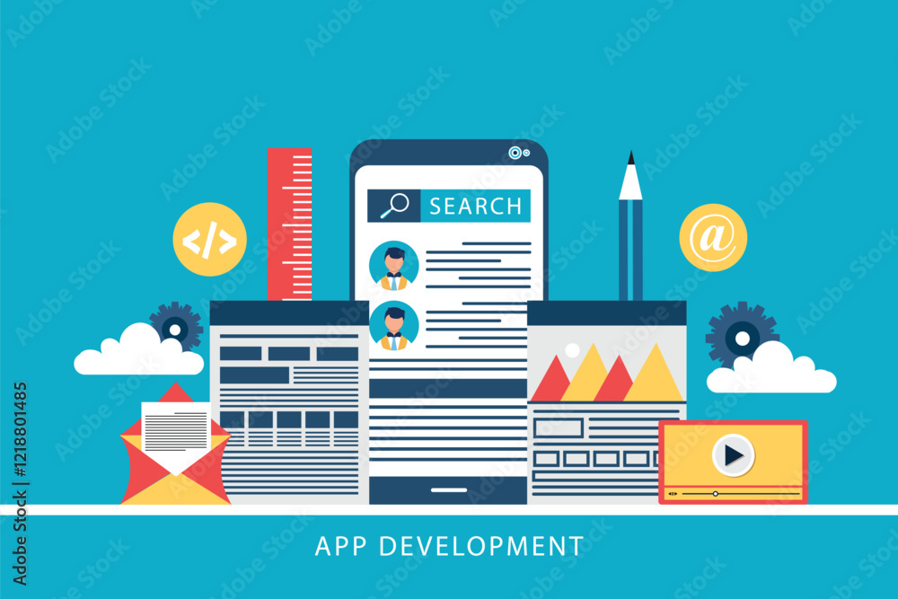 Poster mobile development concept. mobile application for smartphone. concept for web design