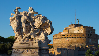 ROME, ITALY - SEPTEMBER 1, 2021: The sculpture The Fidelity to the Statute marble on the Ponte...