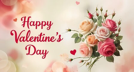 Floral elements on a colorful postcard with a caption "Happy Valentine's Day".