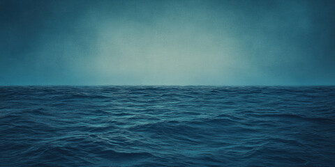 serene ocean view with gentle waves stretching toward a soft, gradient sky, blending shades of deep blue and light teal to create a tranquil horizon