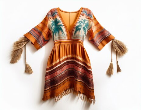 Fototapeta a trendy beach tunic with a boho design isolated on white background threnody illustration