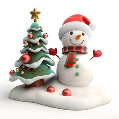 Fototapeta premium Cheerful Snowman with Christmas Tree and Ornaments for Holidays
