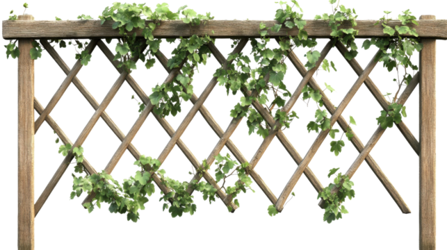 Wood fence and lineage grass on transparent background
