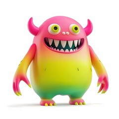 Fototapeta premium Playful Colorful Cartoon Monster Character with Big Eyes and Smile