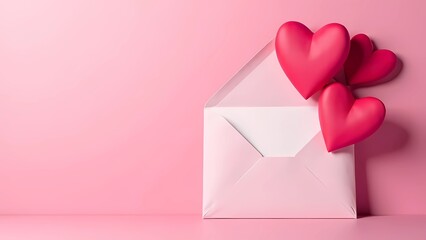 Valentine's Day letter envelope with hearts on a pink background