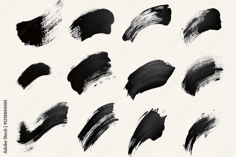 Poster artistic black brush strokes arranged on a neutral background showing texture and movement in modern