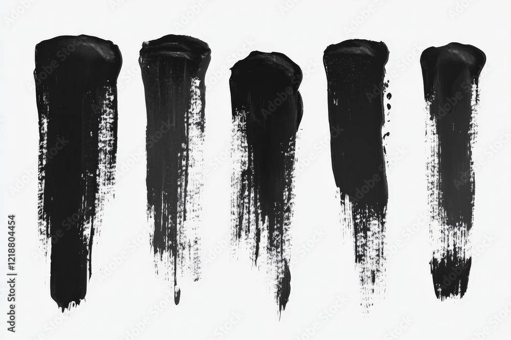 Poster black paint strokes on a white canvas displaying various brush techniques and textures in an artisti