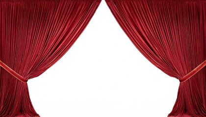 elegant red velvet stage drapes are parted in the center suggesting an event or reveal on a blank white background velvet illustration