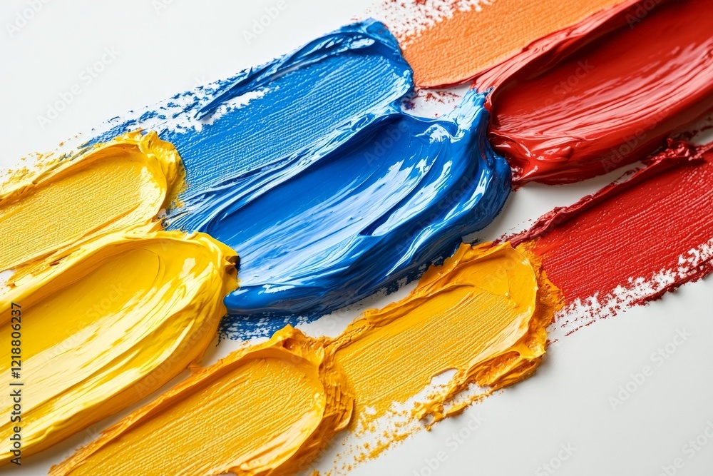 Poster vibrant paint strokes in primary colors creating a dynamic artwork on a white canvas