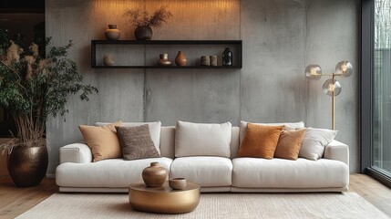 Modern Scandinavian Living Room Interior. Generative AI