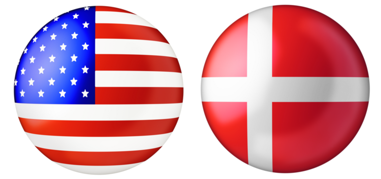 flags of  USA and Denmark