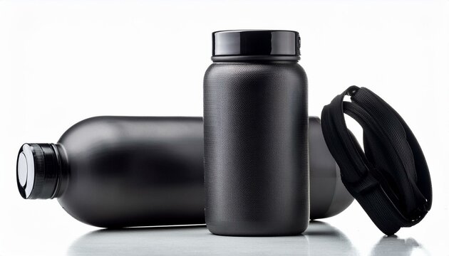 black water bottle isolated on white background