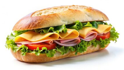 Rustic ciabatta cradles simple perfection: ham, cheese, lettuce, tomato.