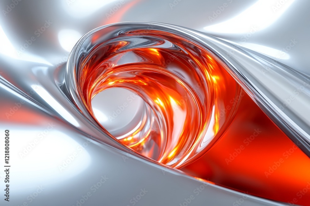 Poster colorful abstract swirl creates a captivating visual effect with silver and orange tones in a modern