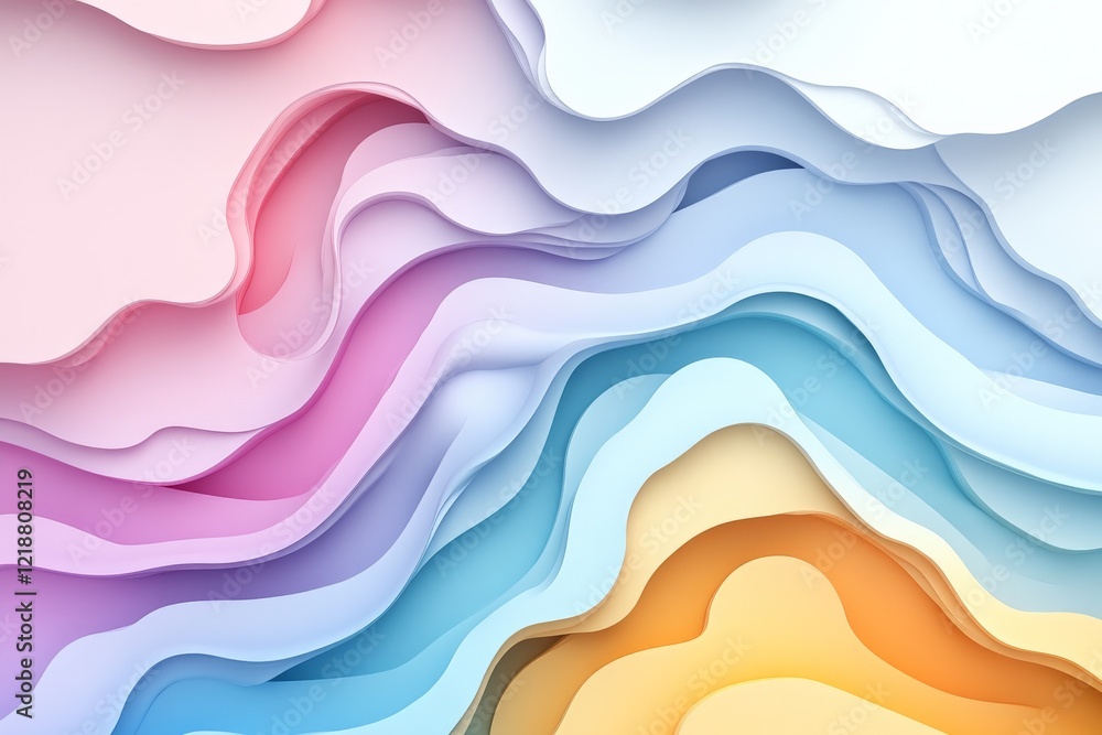 Aufkleber colorful abstract paper waves creating a three-dimensional layered effect in pastel tones