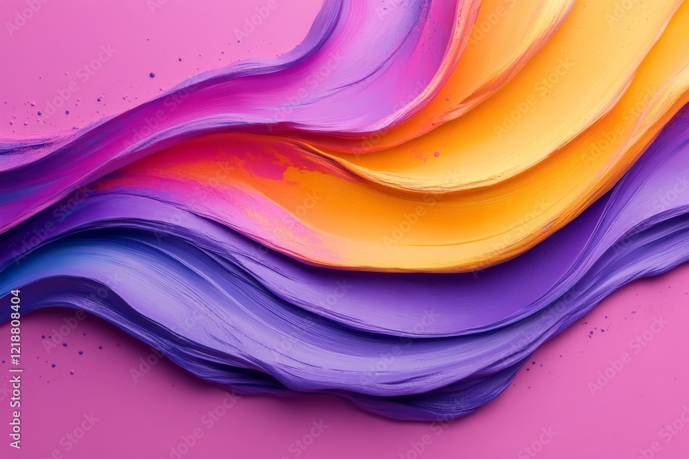 Poster vibrant waves of color create an abstract artwork on a pink background showcasing fluid motion and h