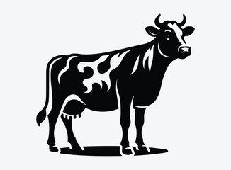 Fototapeta premium Black Cow Vector Illustration - Farm Animal Symbolism