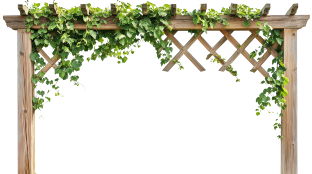 Wood fence and lineage grass on transparent background
