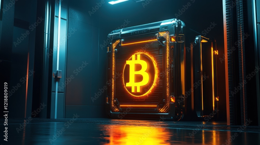Poster secure bitcoin storage: futuristic crypto vault