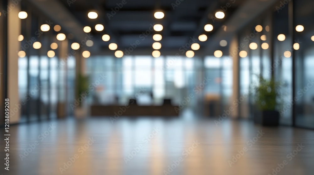 Poster blurred background of modern office with soft lighting and clean lines creating a minimalist atmosph